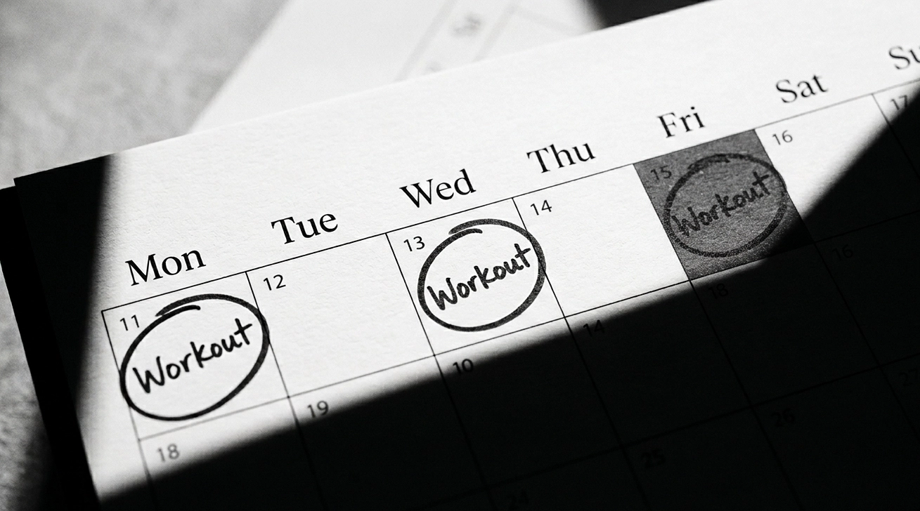 Person checking a workout plan on a phone in the gym