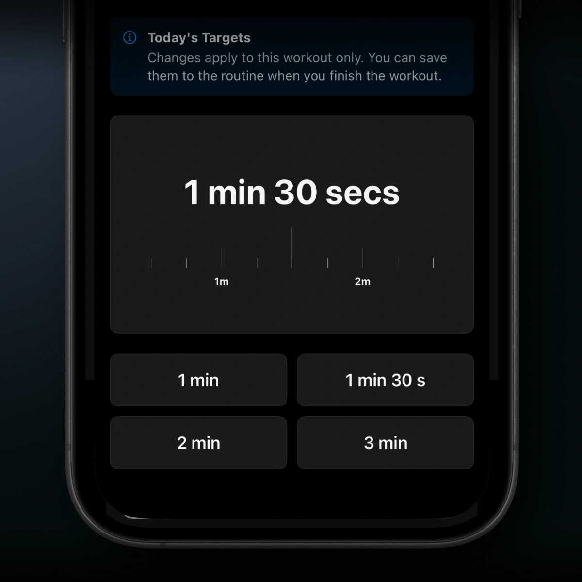 Steady screen showing quick rest time selection shortcuts