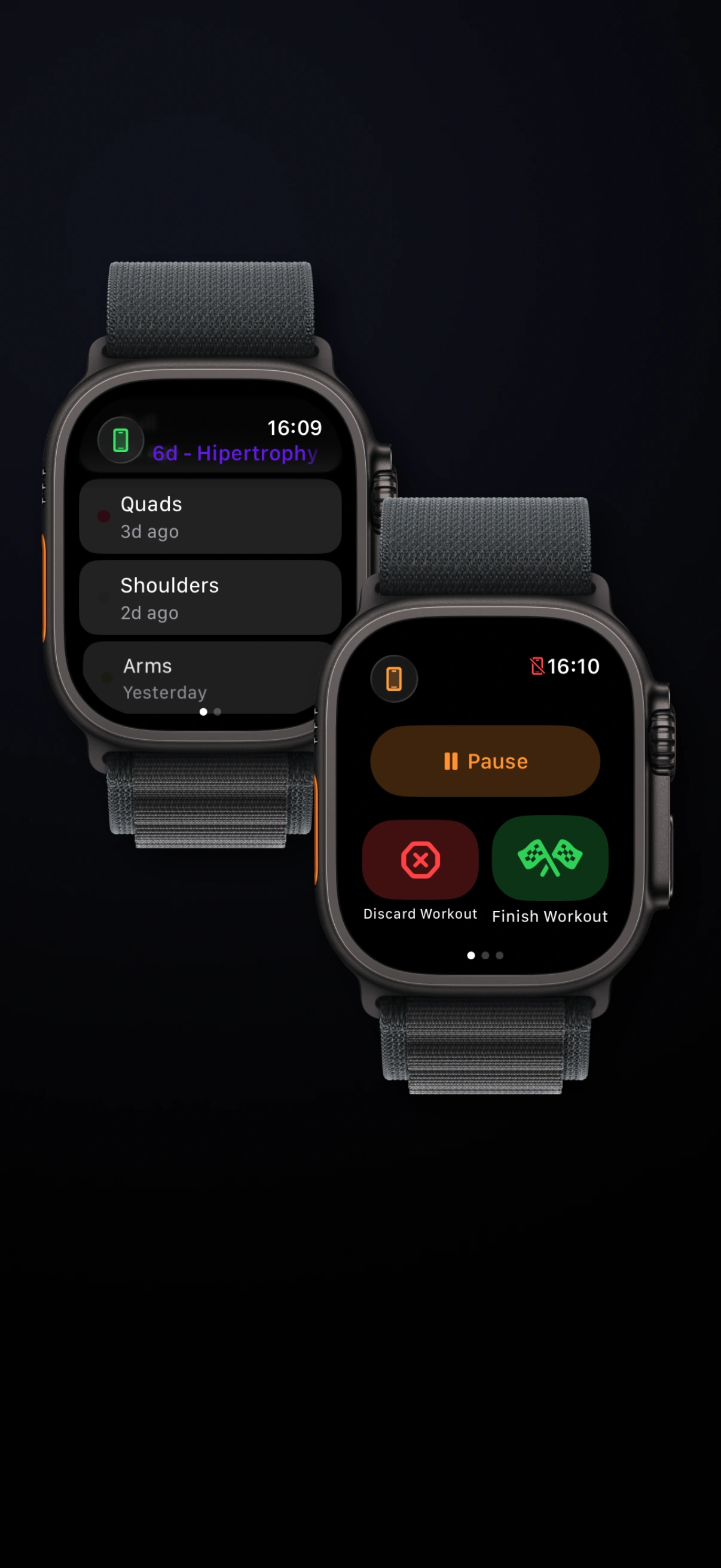 Apple Watch workout controls for starting, finishing, and discarding workouts
