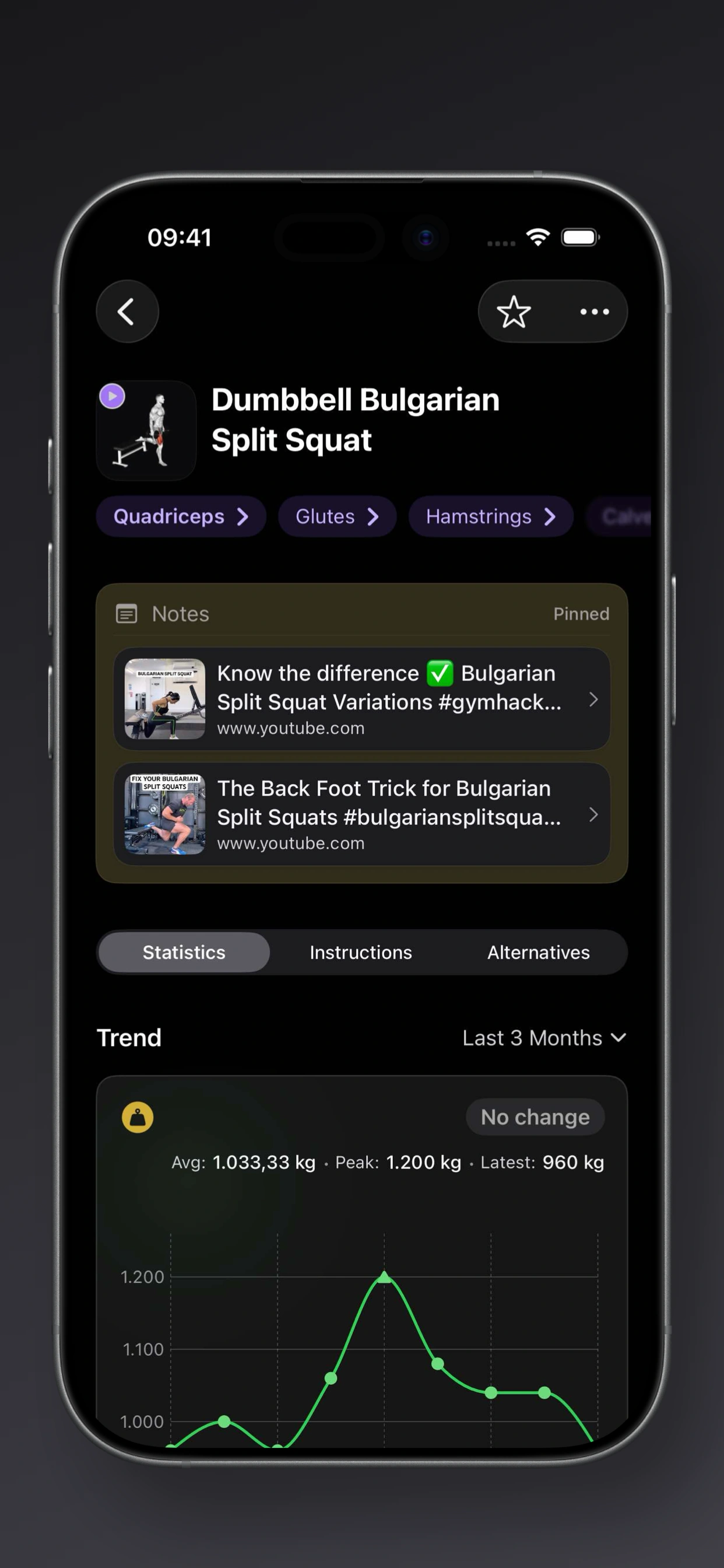 Exercise note link previews with video thumbnails, titles, and sources